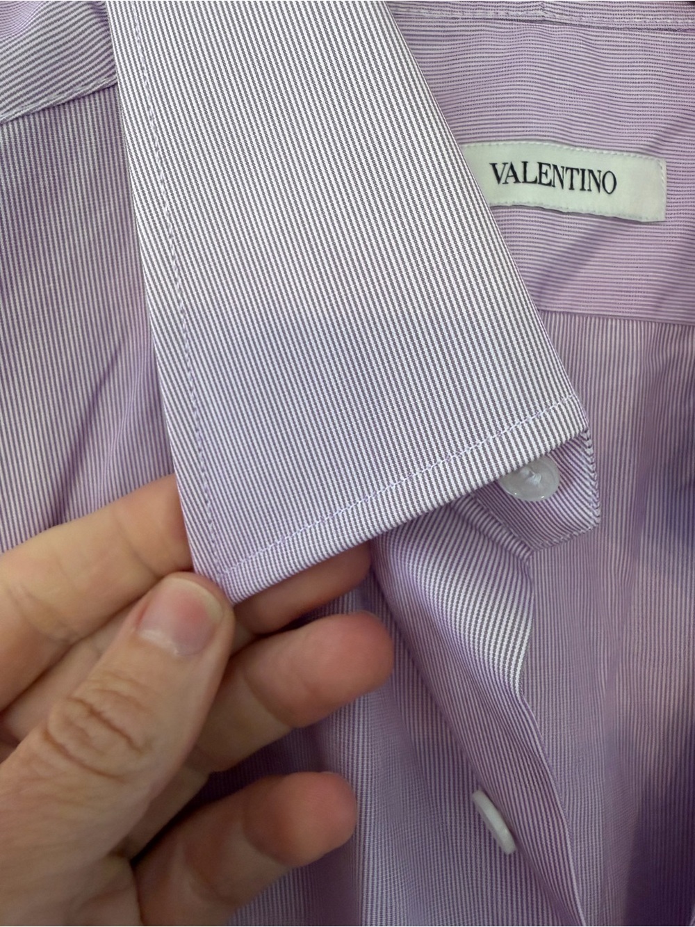Valentino Light Lavender Stripe Men's Dress Shirt Cotton Italy / 41 / 16 - Picture 4 of 15